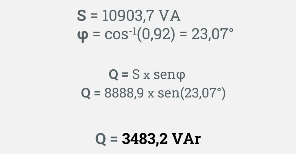 Calculando a potência reativa do fator de potência desejado.