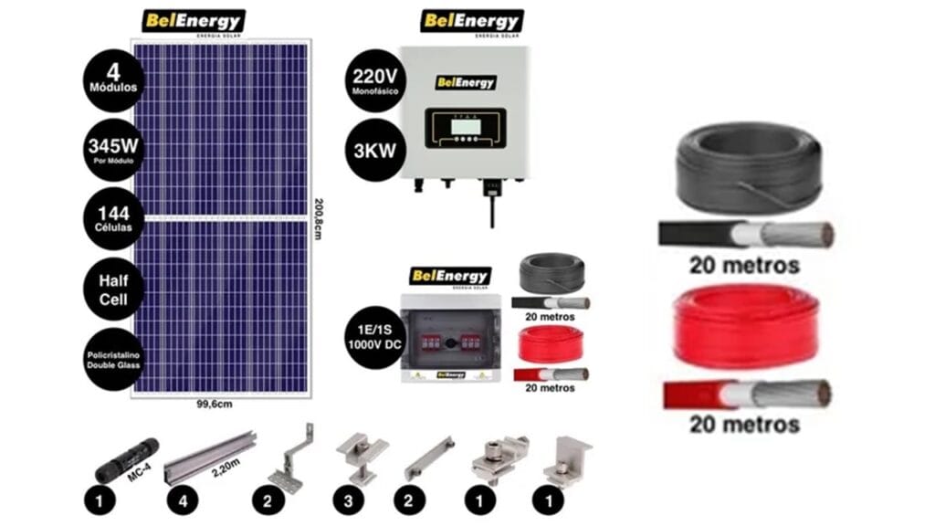 cabos e conectores do kit solar fotovoltaico