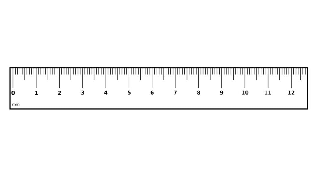 Tabela de conversão de mm para polegadas através de uma régua