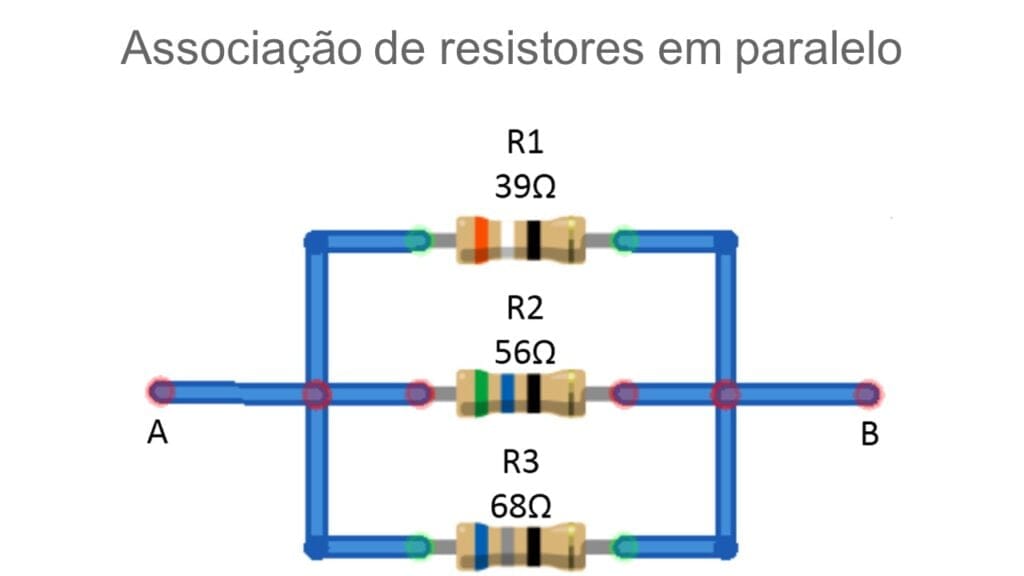 Exemplo de associações de resistores em paralelo com três resistores