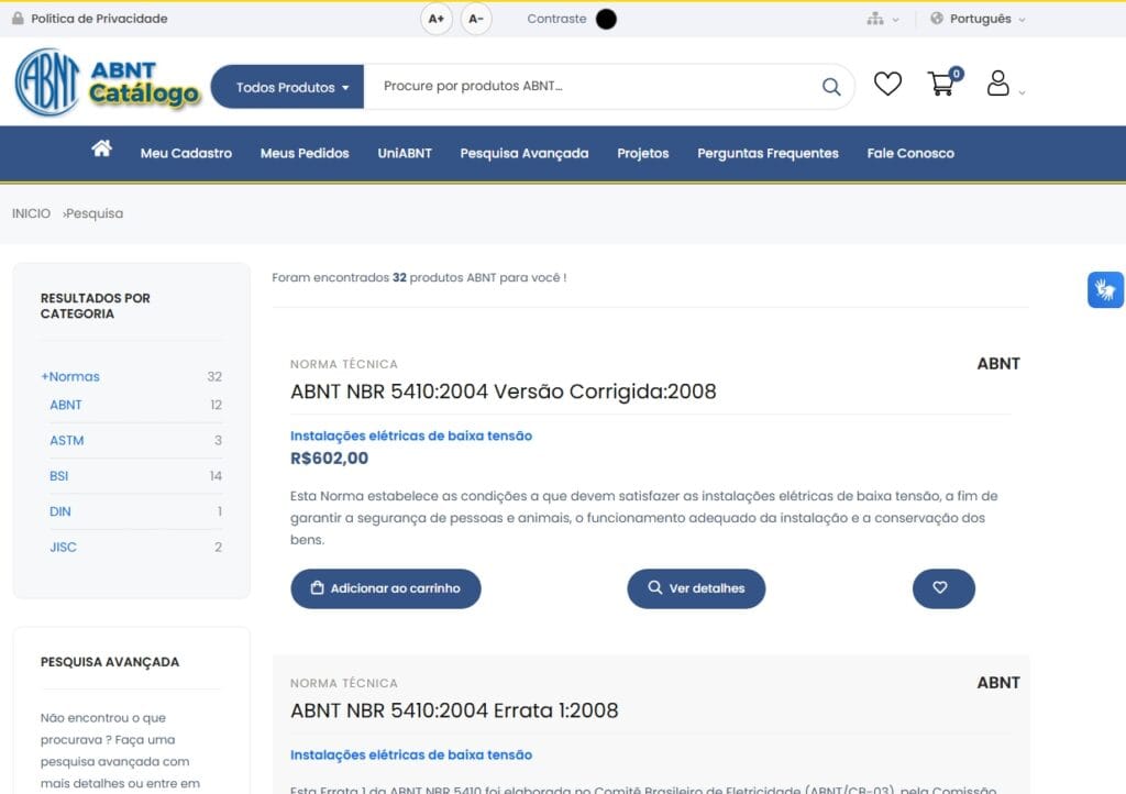 Site para baixar a norma nbr 5410 da ABNT