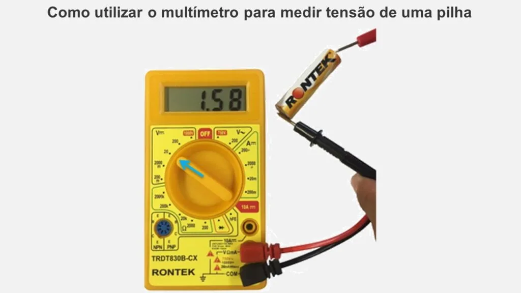 Como utilizar o multímetro para medir tensão de uma pilha